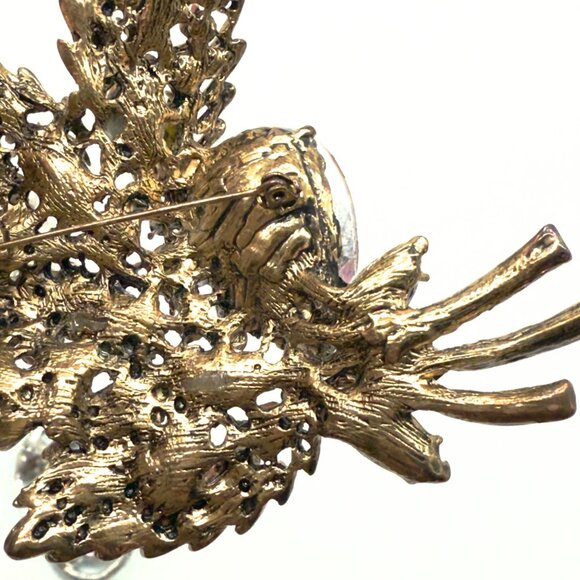 Rhinestone Brooch Set of 3 Leaf Floral Designs Multicolor Gold Silver Tone Resin - Picture 12 of 14